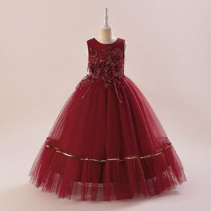 Платье детское бальное, цвет красный, с пайетками