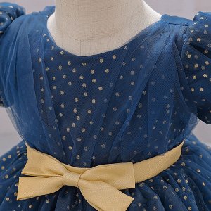 Платье детское для малышки, цвет синий/золотистый, с принтом