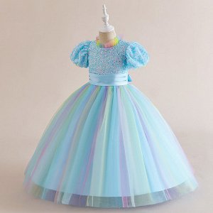 Платье детское бальное, цвет синий, с пайетками