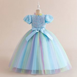 Платье детское бальное, цвет синий, с пайетками