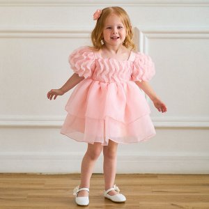 Платье детское для малышки с рукавами буфами, цвет белый