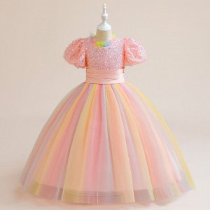 Платье детское бальное, цвет розовый, с пайетками
