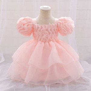 Платье детское для малышки с рукавами буфами, цвет розовый