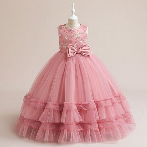 Платье детское бальное, цвет розовый, с бантом
