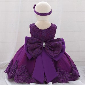 Детское платье для малышки, цвет темно-фиолетовый, с повязкой