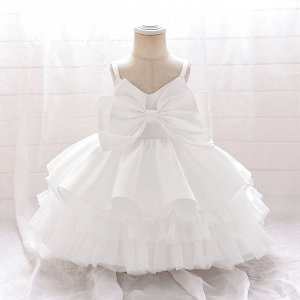 Платье детское для малышки, цвет белый, на лямках, с бантом
