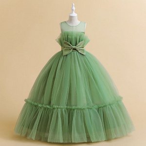 Платье детское с бантом, цвет зеленый
