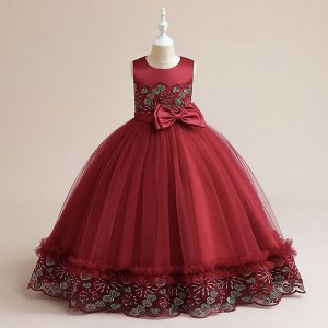 Платье детское бальное, цвет красный, с бантом