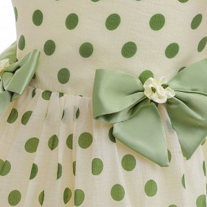 Платье детское с коротким рукавом, цвет зеленый, принт "горошек", с ободком
