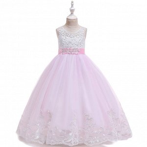 Платье детское бальное, цвет розовый, с кружевом