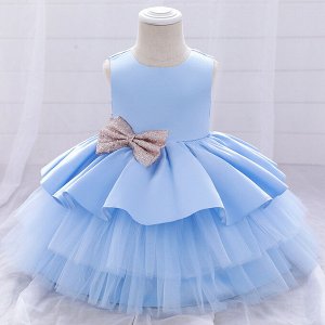 Платье детское для малышки, цвет голубой, с бантиком