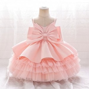 Платье детское для малышки, цвет розовый, на лямках, с бантом