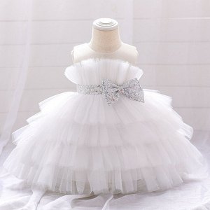 Платье детское для малышки, цвет белый, с бантом