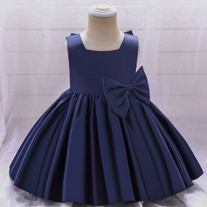 Платье детское для малышки с бантом, цвет синий