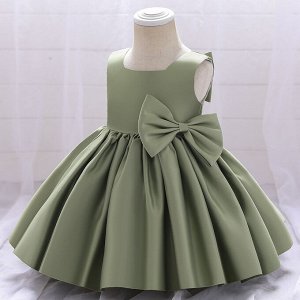Платье детское для малышки с бантом, цвет зеленый