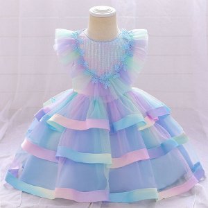 Платье детское для малышки, цвет синий, с пайетками