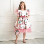 Платье детское с коротким рукавом, цвет розовый, принт &quot;цветы&quot;, с сумкой и ободком