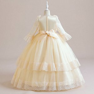 Платье детское бальное с длинным рукавом, цвет белый