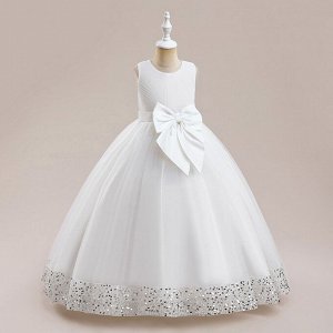 Платье детское бальное, цвет белый, с пайетками