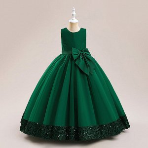 Платье детское бальное, цвет темно-зеленый, с пайетками