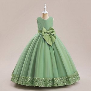 Платье детское бальное, цвет зеленый, с пайетками