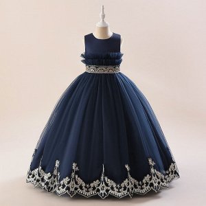 Платье детское бальное, цвет темно-синий, с принтом