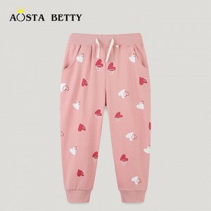 Детские розовые брюки с принтом Сердечки