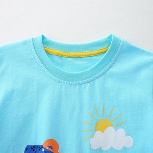 Детская голубая футболка с принтом Динозавр