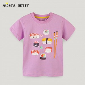 Детская сиреневая футболка с принтом Суши и ролы