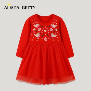 Детское красное платье с длинным рукавом