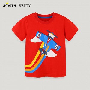 Детская красная футболка с принтом Самолет