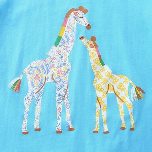 Детская голубая футболка с принтом Жирафы
