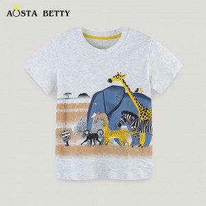 Детская серая футболка с принтом Животные