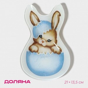 Блюдо стеклянное сервировочное Доляна «Пасхальный кролик», 21*13,5*1,8 см