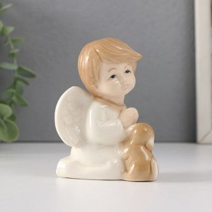 Сувенир керамика "Малыш-ангел с щенком молится" 7,5х6х8,8 см
