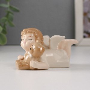 Сувенир керамика "Малышка-ангел лежит с медвежонком" 8,5х4,8х5 см