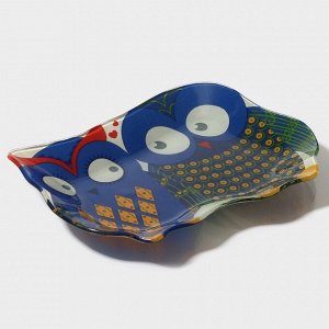 Блюдо стеклянное сервировочное Доляна «Задумчивые совы», 18x13,1x1,9 см, цвет синий