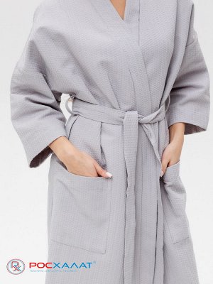 Вафельный халат Кимоно унисекс "Ромбы" серый В-12 (20)