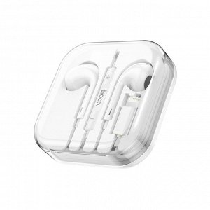 Наушники Hoco M1 Max, проводные, вкладыши,микрофон по Bluetooth 5.0, Lightning, 1.2 м, белые