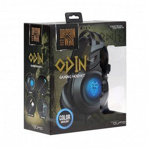 Наушники Qumo Odin, игровые, микрофон, 3.5+USB, 2.2м, подсветка, чёрные