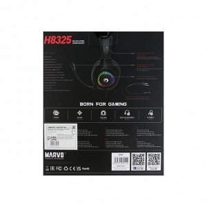 Наушники Marvo H8325, игровые, полноразмерные, микрофон, USB + 3,5 мм, 2 м, RGB, чёрные