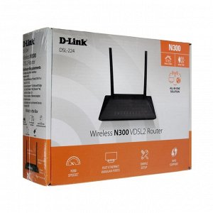 Wi-Fi роутер D-Link DSL-224/R1A, 300 Мбит/с, 4 порта 100 Мбит/с, чёрный