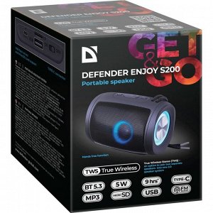 Портативная колонка Defender Enjoy S200, 5Вт, 1200 мАч,BT,FM,USB,microSD, подсветка, черная