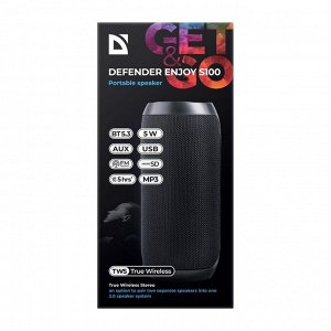 Портативная колонка Defender Enjoy S100, 5 Вт, 1200 мАч, BT,FM, USB, microSD, AUX, черная