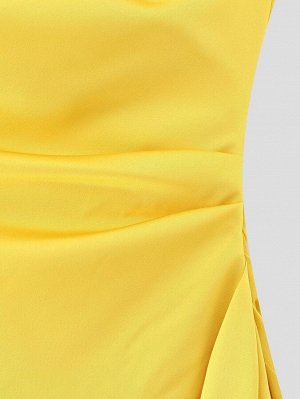 Платье женское миди А-силуэта с открытыми плечами, желтое