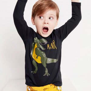 Лонгслив для мальчика, цвет черный, принт "Динозавр"