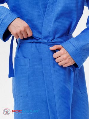 Мужской вафельный халат с планкой синий В-03 (16)