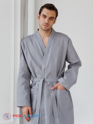 Мужской вафельный халат с планкой серый В-03 (20)