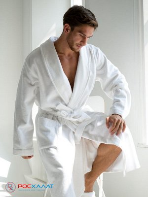 Мужской махровый халат с шалькой белый  МЗ-03 (1)