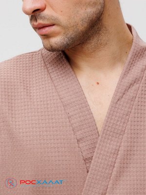 Мужской вафельный халат с планкой коричневый В-03 (21)